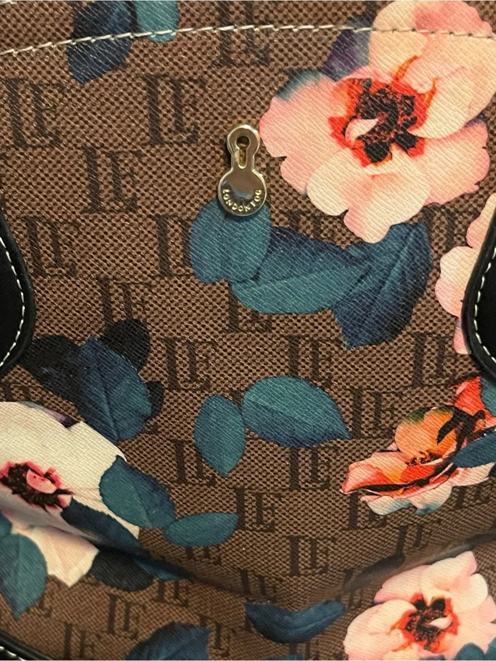 London Fog Floral Monogram Dome Satchel Handbag Brown Pink